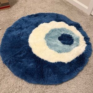 Round Plush Area Rug with Blue evil eye design
